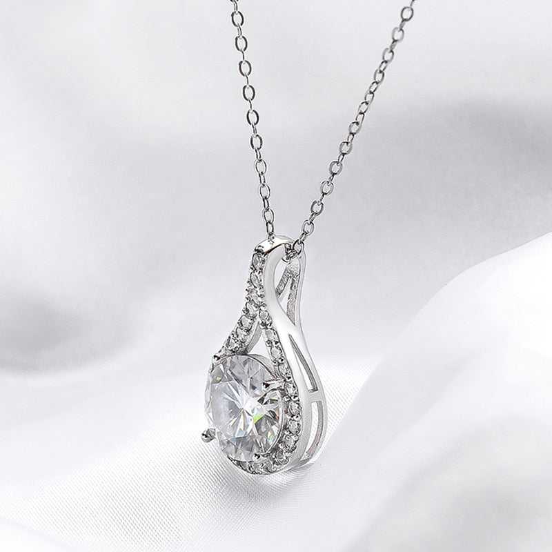 1 Carat to 5 Carat Moissanite D Color VVS1 and Zircon Accent Platinum Plated 925 Sterling Silver Pendant Necklace