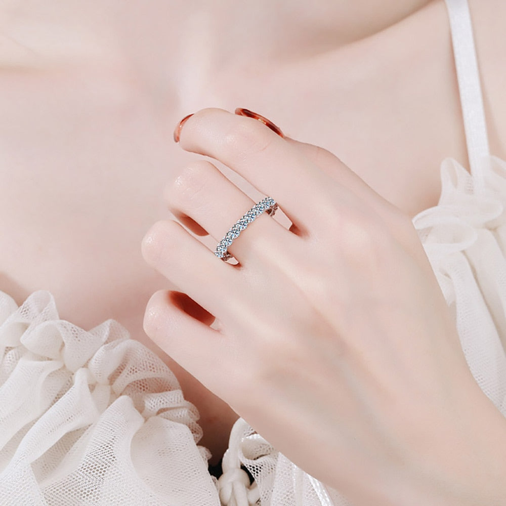 2.2 Carat Total Moissanite Platinum Plated 925 Sterling Silver Eternity Band