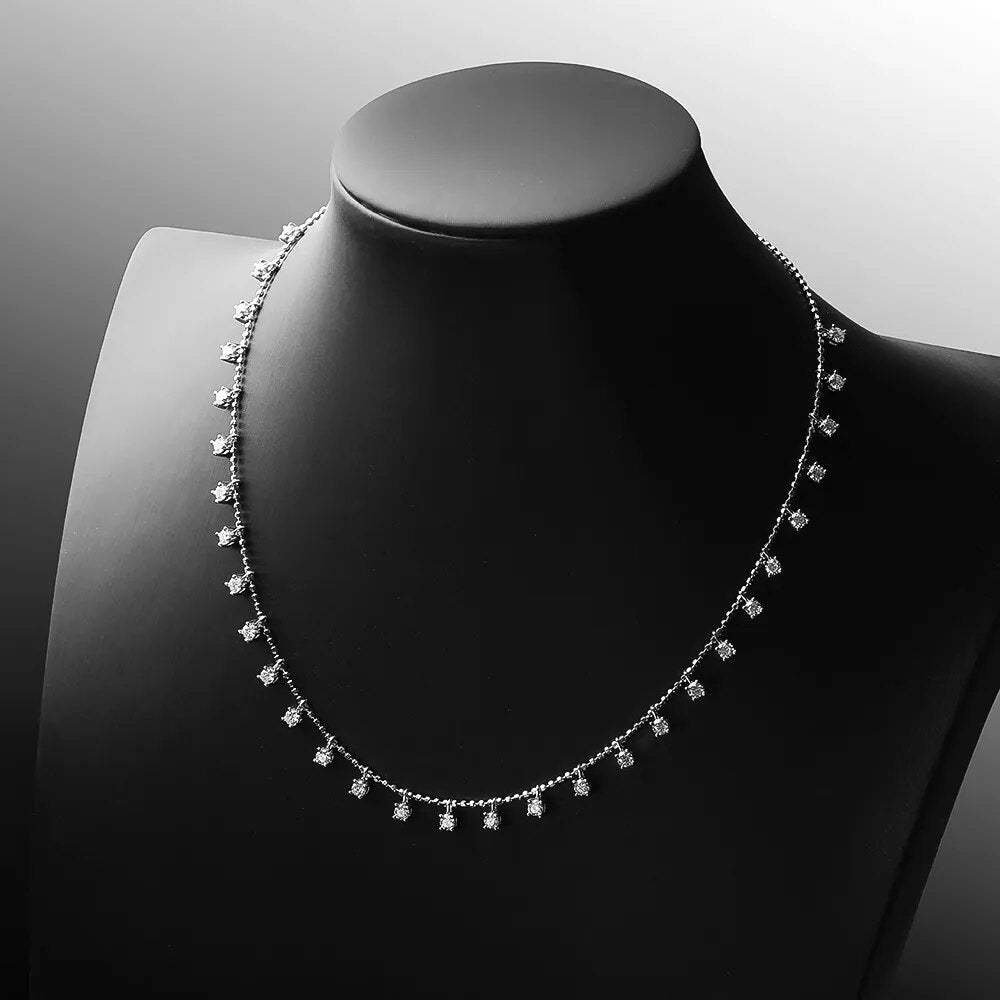 3 Carats or 9 Carat Moissanite Platinum Plated 925 Sterling Silver 30 Stone Necklace