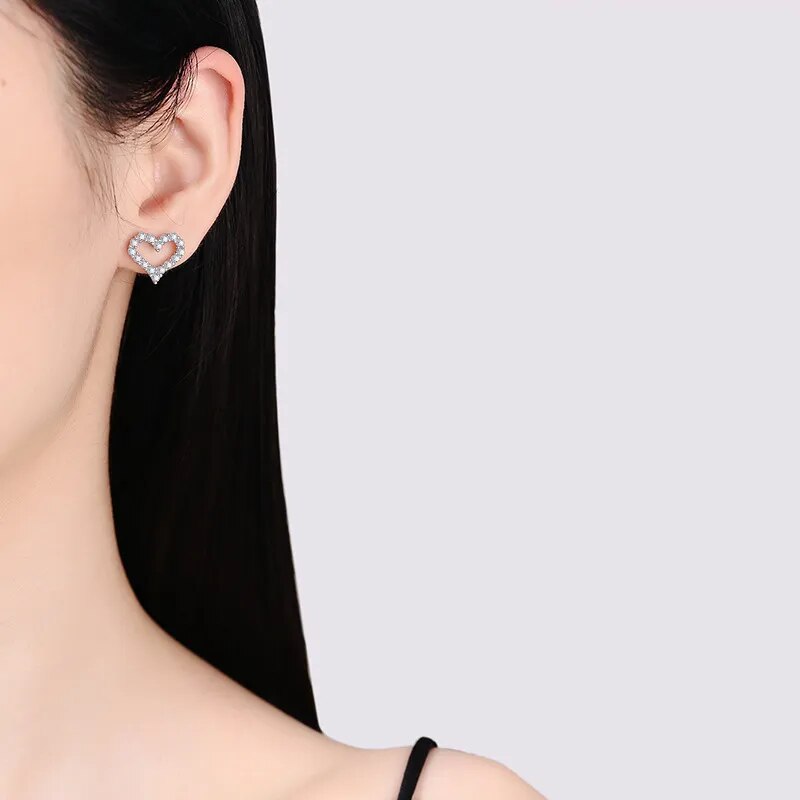 1 Carat Total Moissanite Platinum Plated 925 Sterling Silver Heart Earrings