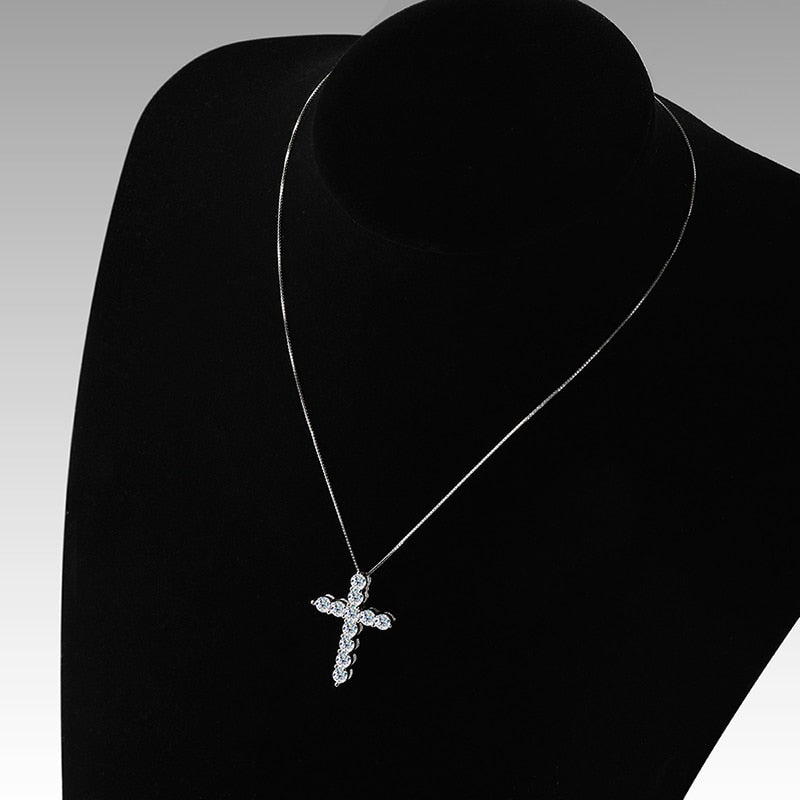 3.3 Carat Total Moissanite D Color VVS1 18K White Gold Plated 925 Sterling Silver Cross Pendant Necklace