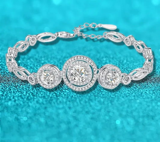2 Carat Total Moissanite And Zircon Platinum Plated 925 Sterling Silver Adjustable Bracelet