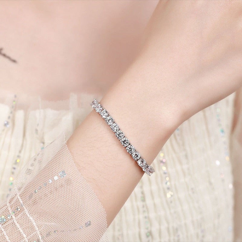 16 Carats Total or 18 Carats Total D Color VVS1 Moissanite 18K White Gold Plated Tennis Bracelet