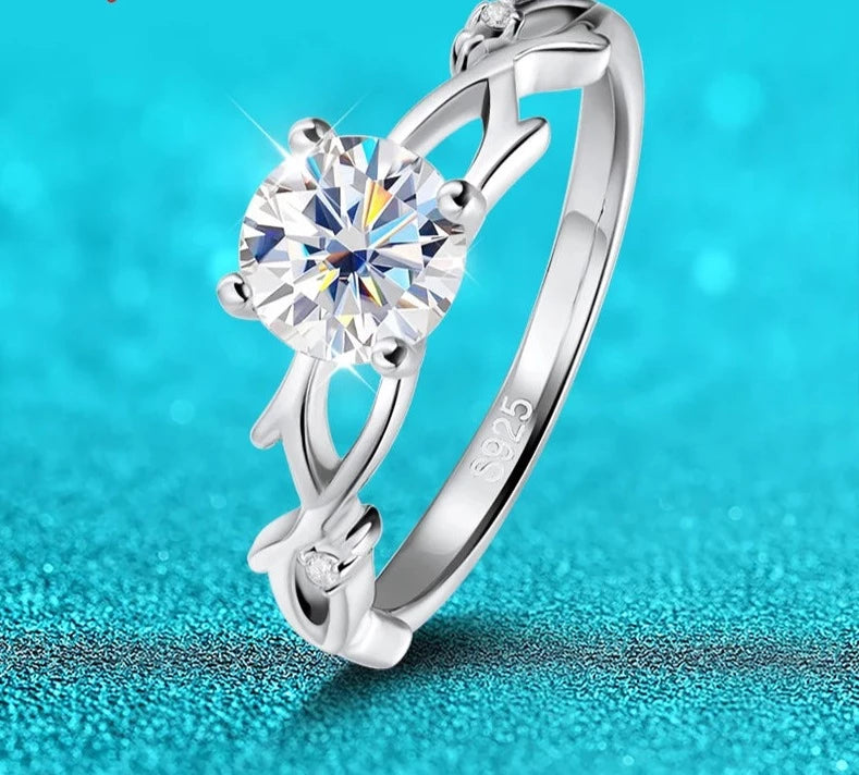 1 Carat Moissanite and Zircon 18K White Gold Plated 925 Sterling Engagement Ring