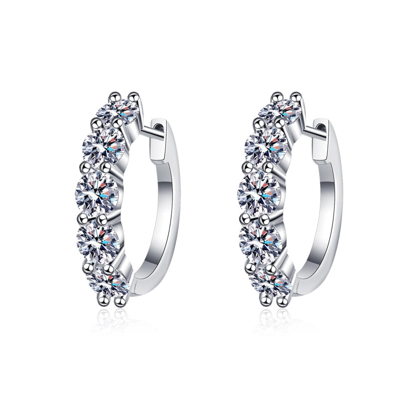 2 Carat Total Moissanite D Color VVS1 Platinum Plated 925 Sterling Silver Hoop Earrings