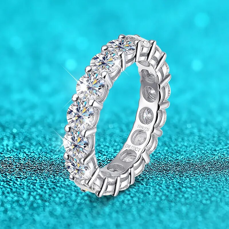 2.2 Carat Total or 8 Carat Total Moissanite Rhodium Plated 925 Sterling Eternity Band