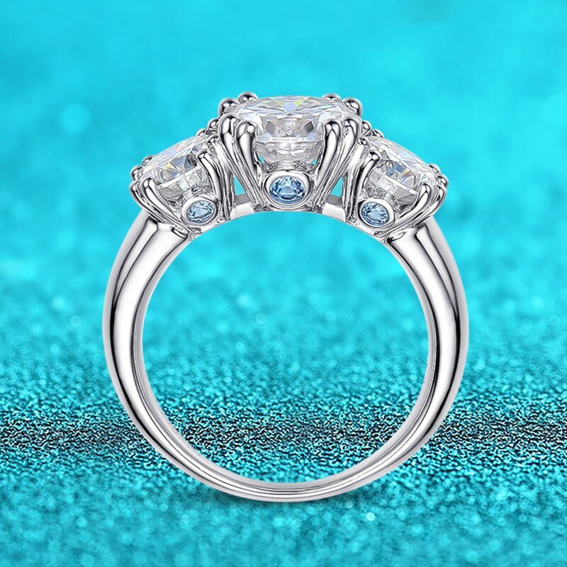 5 Carat Total Moissanite and Blue Zircon D Color VVS1 18K White Gold Plated 925 Sterling Silver Ring
