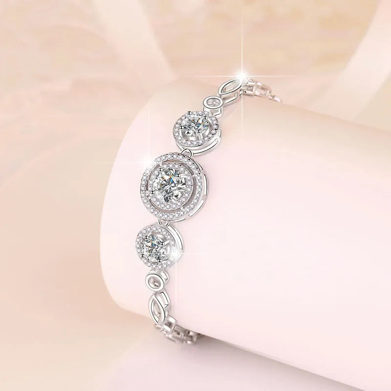 2 Carat Total Moissanite And Zircon Platinum Plated 925 Sterling Silver Adjustable Bracelet