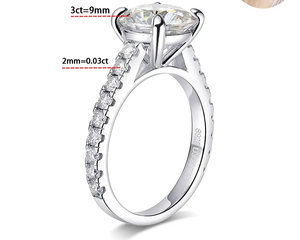 3.54 Carat Total Moissanite Platinum Plated 925 Sterling Silver Engagement Ring