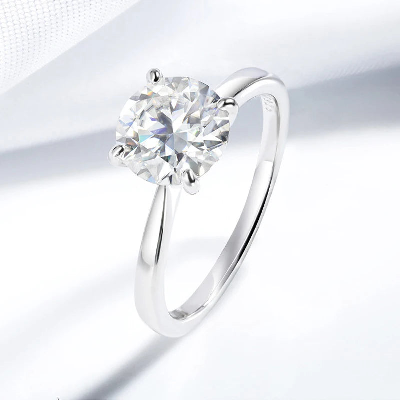0.5 Carat to 2 Carats Moissanite 4 Prong 18K White Gold Plated 925 Sterling Silver Engagement Ring