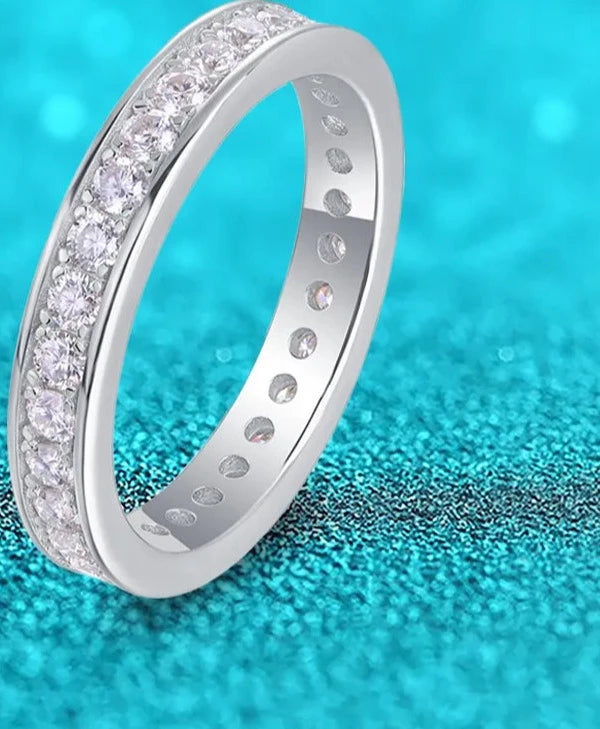0.9 Carat Total Moissanite Platinum Plated 925 Sterling Silver Eternity Band