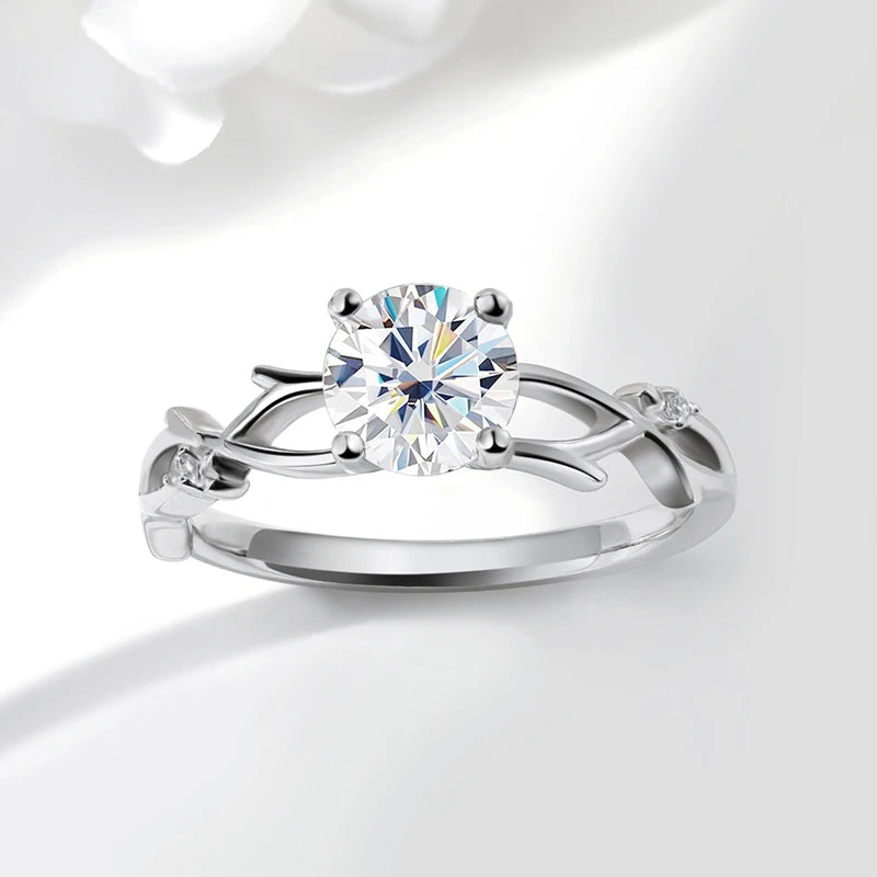 1 Carat Moissanite and Zircon 18K White Gold Plated 925 Sterling Engagement Ring