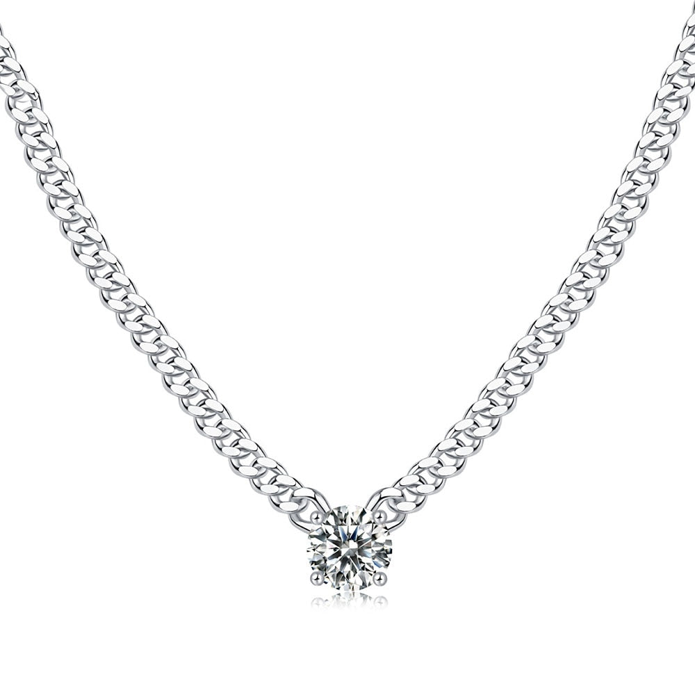 1 Carat Moissanite 18K White Gold Plated 925 Sterling Silver Cuban Chain Necklace