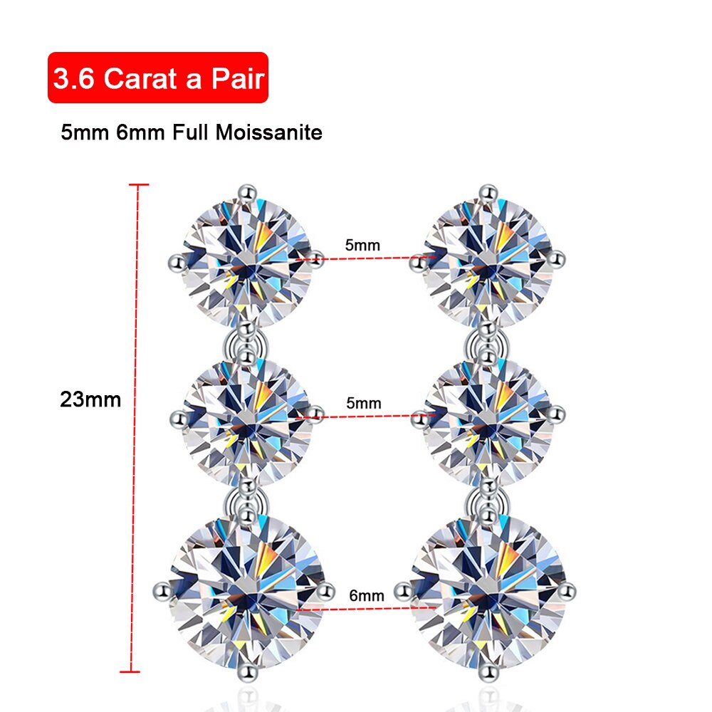 2.6 Carat Total or 3.6 Carat Total Moissanite D Color VVS1 Platinum Plated 925 Sterling Drop Earrings