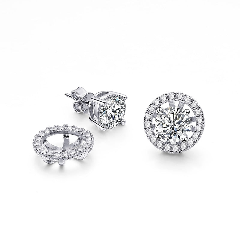 4.6 Carat Total D Color VVS1 Moissanite 18K White Gold Plated 925 Sterling 2-Way to Wear Stud Earrings