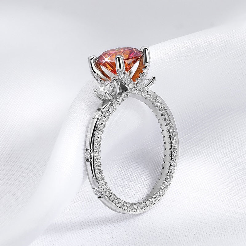 2 Carat Green, Red or White Moissanite and Zircon Accent Platinum Plated 925 Sterling Ring
