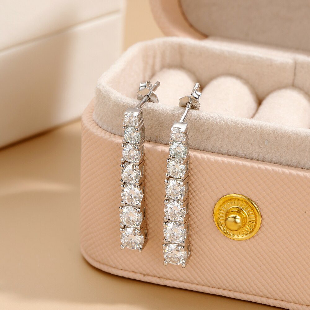 2.82 Total Carats Moissanite Platinum Plated 925 Sterling Silver Drop Earrings