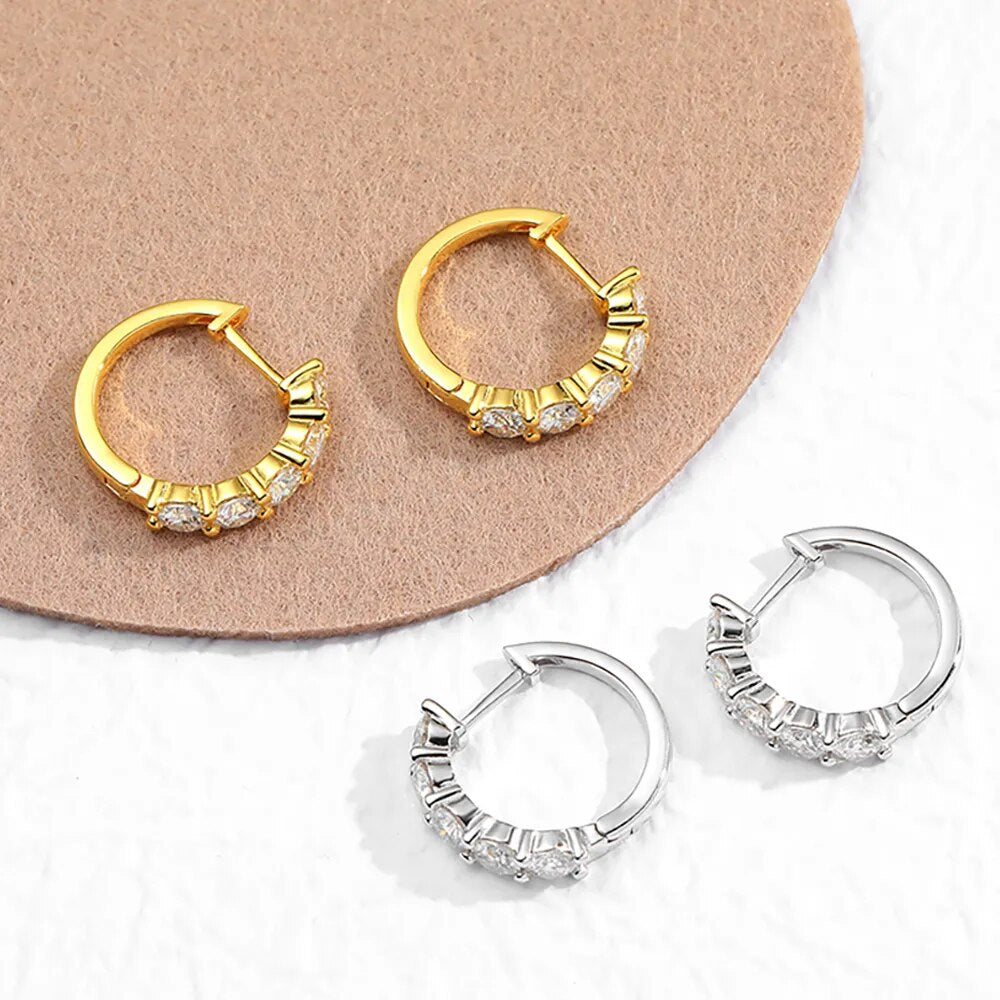 3 Carat Total Moissanite 18K Gold Plated or Platinum Plated 925 Sterling Silver Hoop Earrings