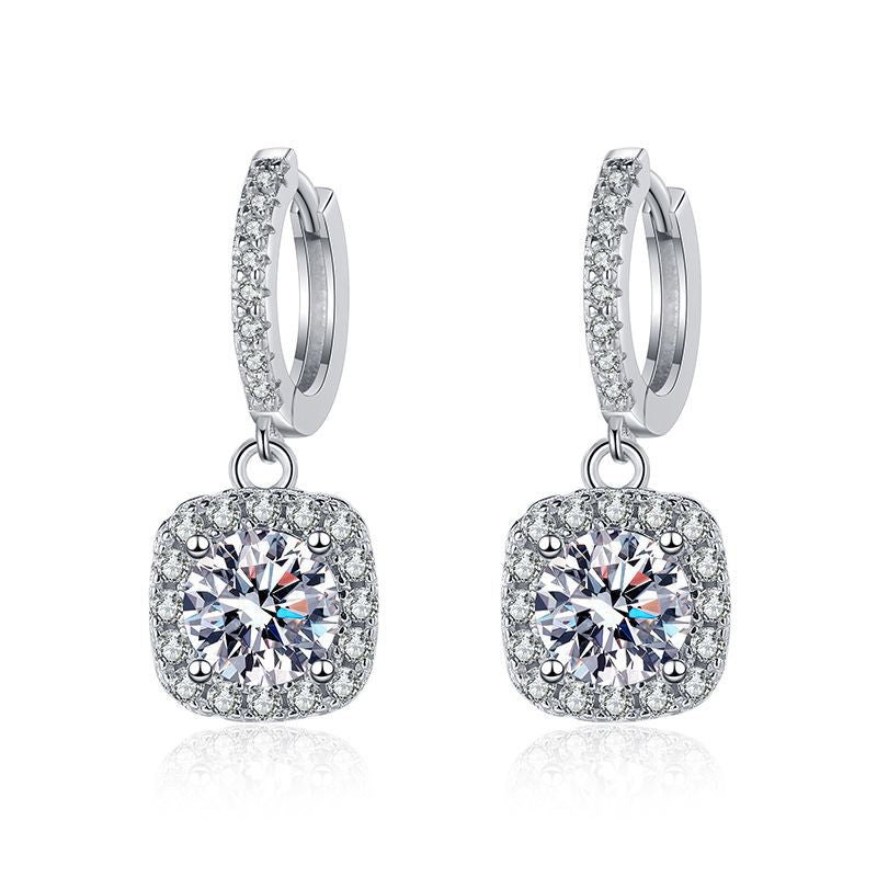 1 Carat to 4 Carats Total Moissanite and White Zircon Accent D Color VVS1 18K White Gold Plated 925 Sterling Silver Drop Earrings