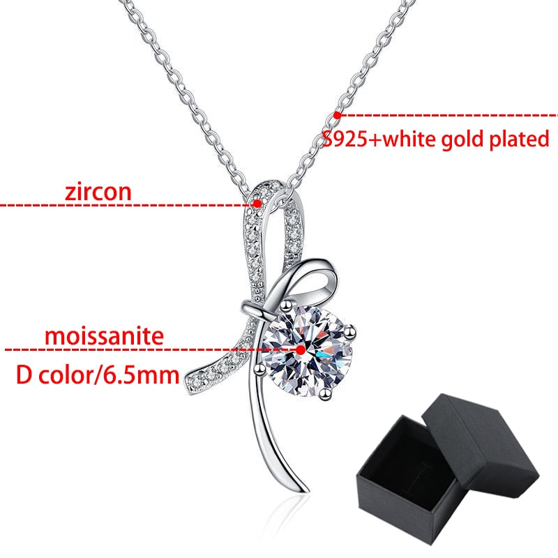 1 Carat Moissanite D Color VVS1 and Zircon Accent 18K White Gold Plated 925 Sterling Silver Pendant Necklace
