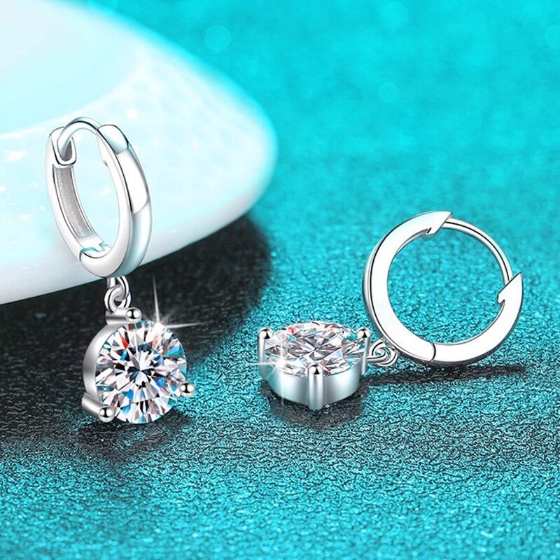 1 Carat Total to 4 Carats Total Moissanite Platinum Plated 925 Sterling Silver Drop Earrings