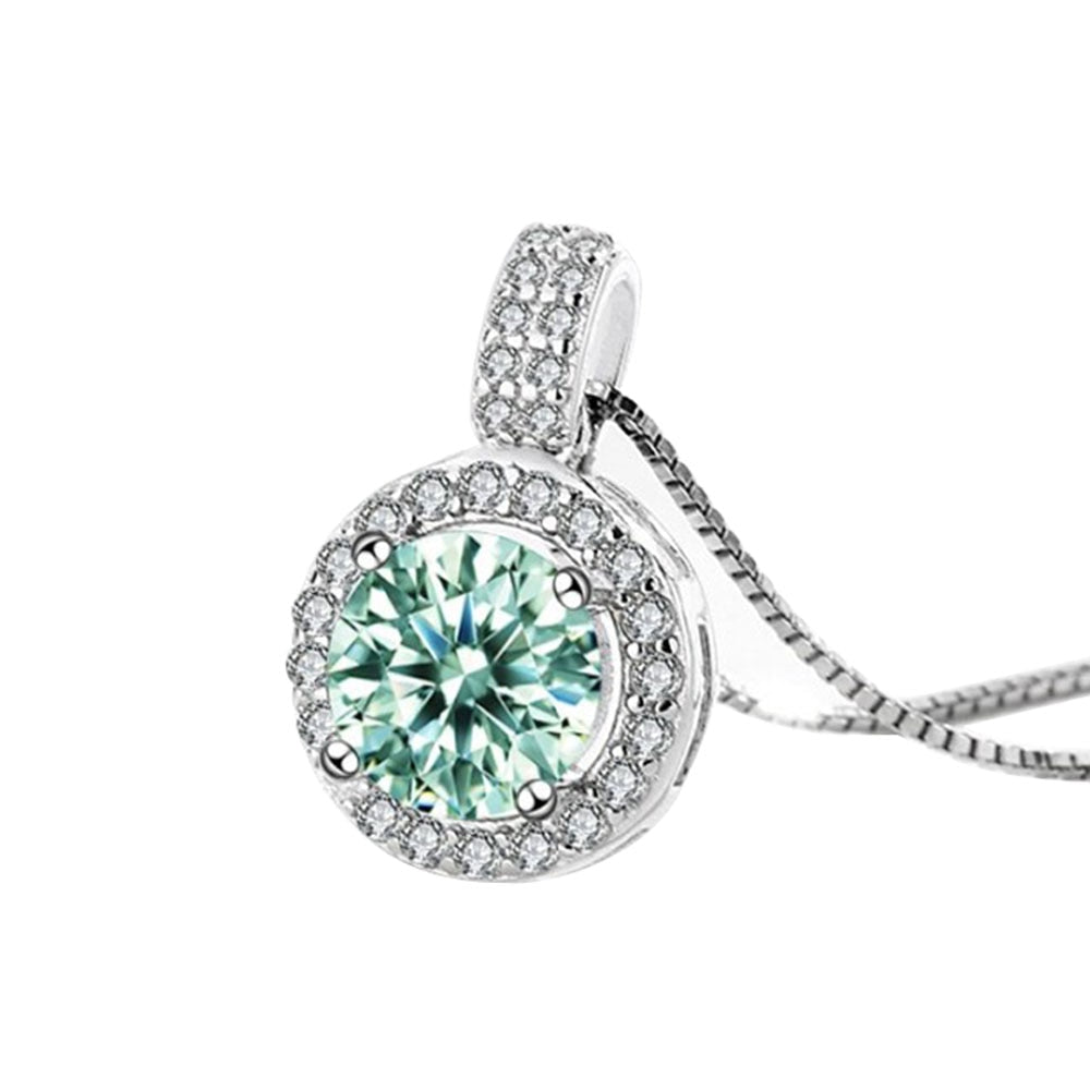 1 Carat or 2 Carat Green Moissanite and Zircon Accent D Color VVS1 Platinum Plated 925 Sterling Silver Pendant Necklace