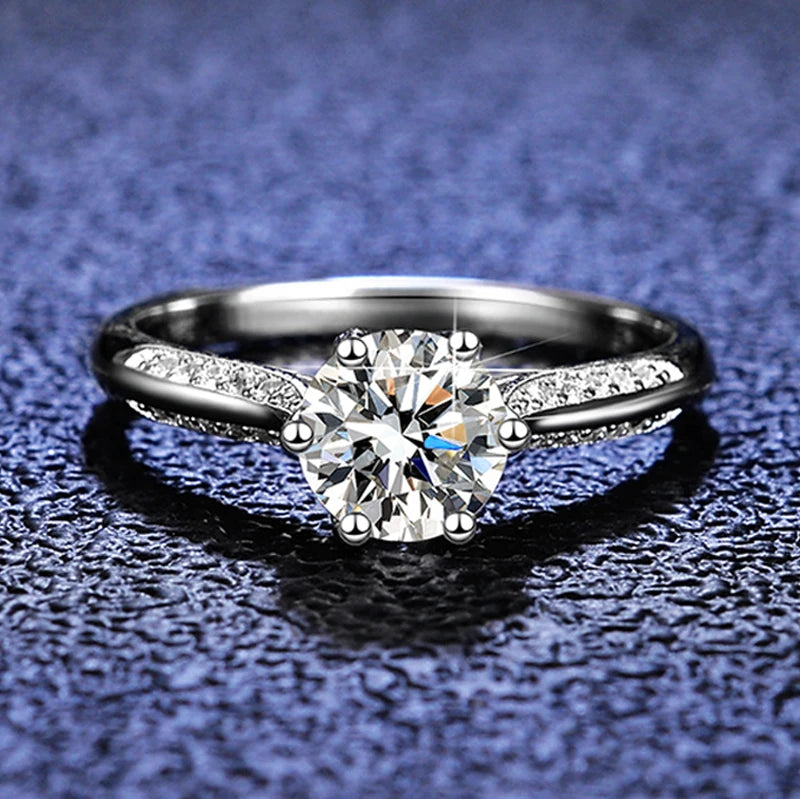 1.28 Carats Total Moissanite 18K White Gold Plated 925 Sterling Silver Bridal Set