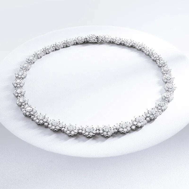 35 Carat or 39 Carat Total Moissanite Rhodium Plated 925 Sterling Silver Statement Necklace