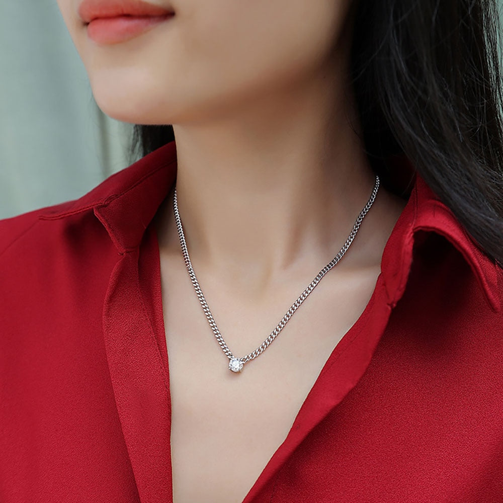 1 Carat Moissanite 18K White Gold Plated 925 Sterling Silver Cuban Chain Necklace