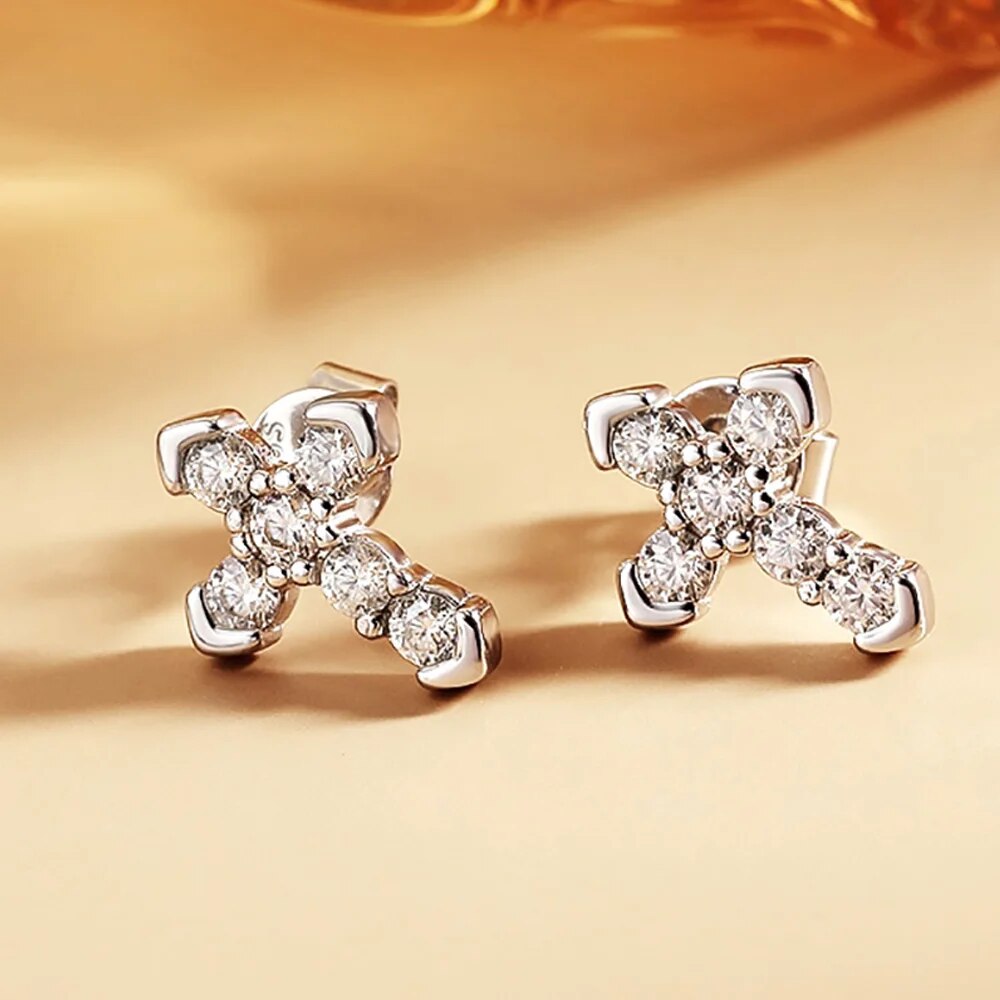 0.54 Carat Total Moissanite 18K Gold Plated 925 Sterling Silver Cross Stud Earrings