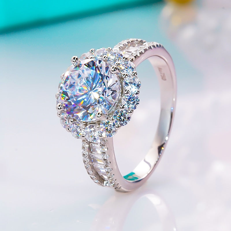 3 Carat Moissanite and Zircon Accent Platinum Plated 925 Sterling Silver Ring