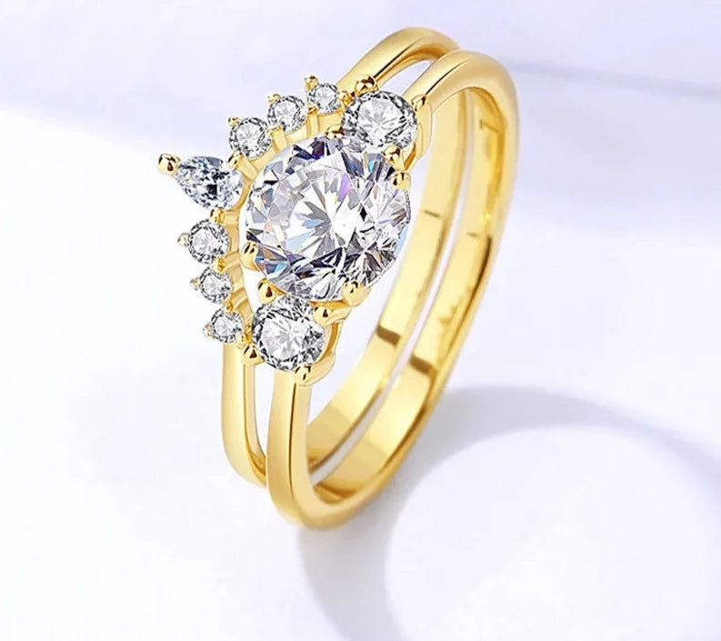 1 Carat Moissanite 18K Gold Plated 925 Sterling Silver Bridal Set