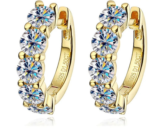 3 Carat Total Moissanite 18K Gold Plated or Platinum Plated 925 Sterling Silver Hoop Earrings