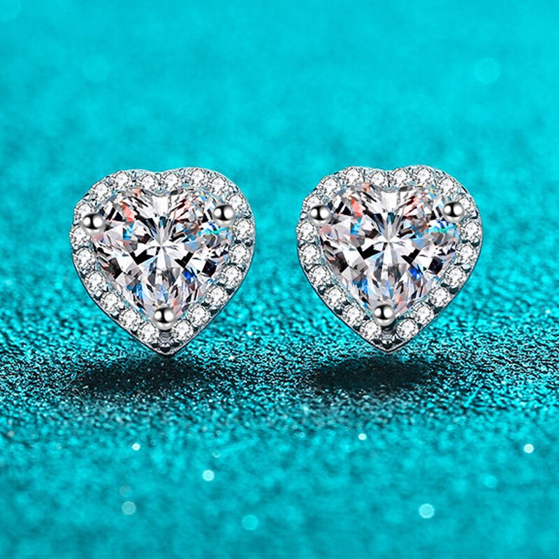 1 Carat Total to 4 Carat Total Heart Shaped Moissanite and Zircon Accent 18K Gold Plated 925 Sterling Silver Stud Earrings