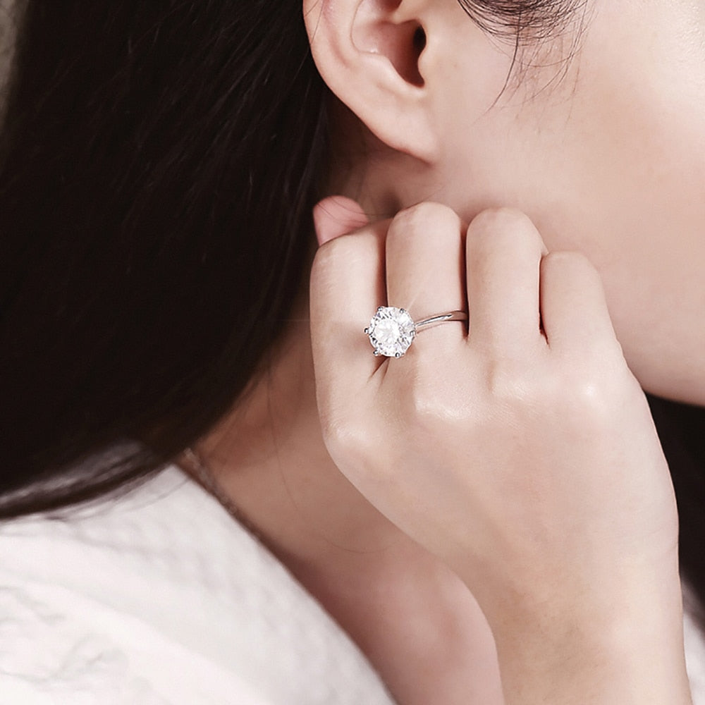 10 Carats Moissanite Platinum Plated 925 Sterling Silver Solitaire Ring