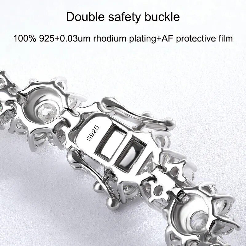 18.7 Carats or 20.5 Carats Moissanite Rhodium Plated 925 Sterling Silver Statement Bracelet