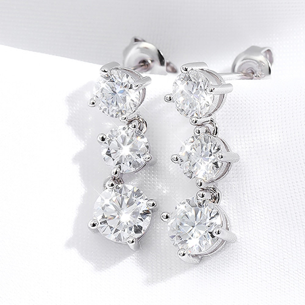 2.6 Carat Total or 3.6 Carat Total Moissanite D Color VVS1 Platinum Plated 925 Sterling Drop Earrings