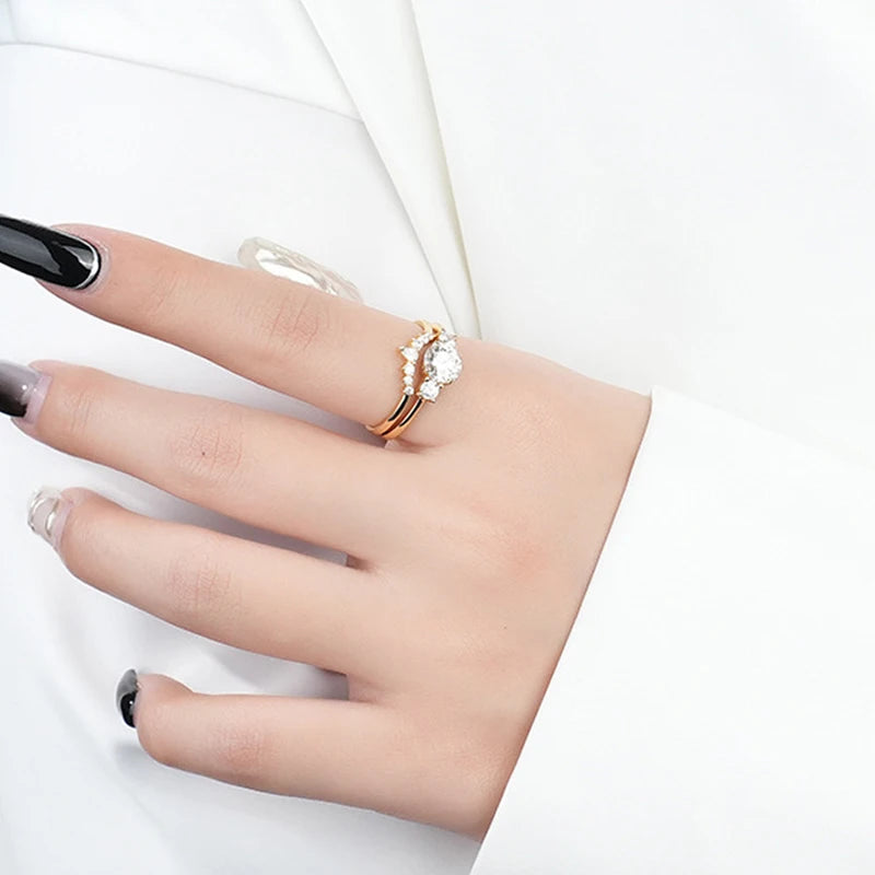 1 Carat Moissanite 18K Gold Plated 925 Sterling Silver Bridal Set