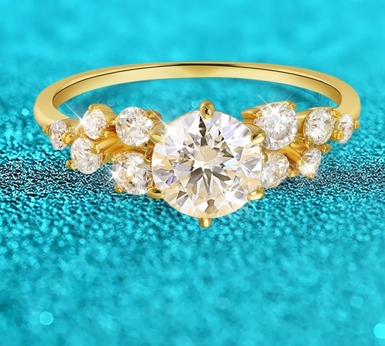 1.3 Carat Total Moissanite in 10K or 14K Yellow Real Gold Ring