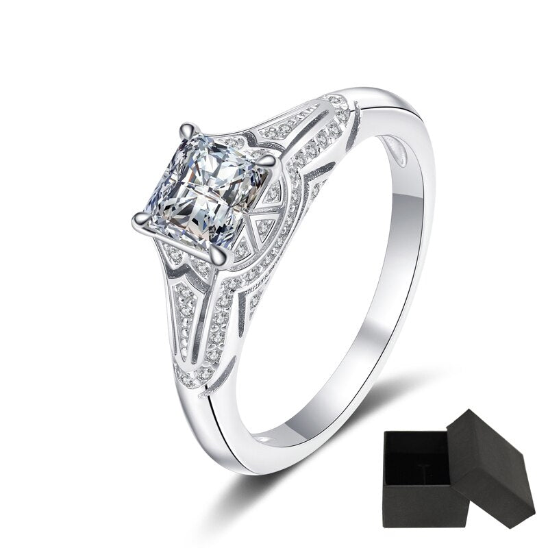 1 Carat or 2 Carat Princess Cut Moissanite and Zircon 18K Gold Plated 925 Sterling Ring
