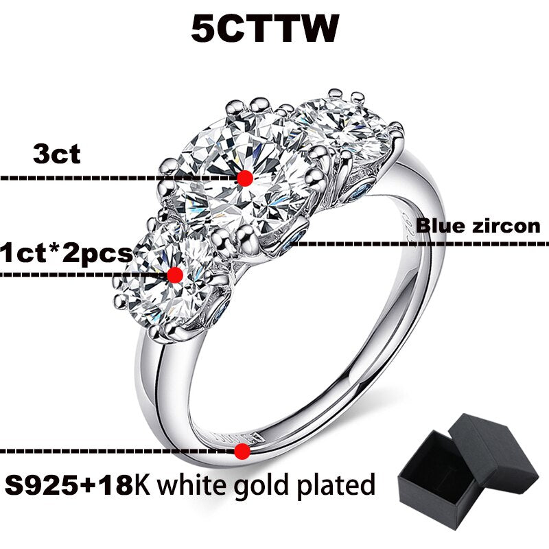 5 Carat Total Moissanite and Blue Zircon D Color VVS1 18K White Gold Plated 925 Sterling Silver Ring