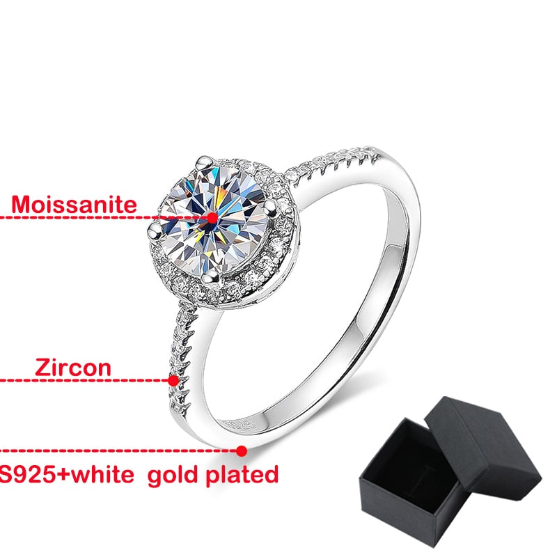 2 Carats or 3 Carats D Color VVS1 Moissanite and Zircon 18K White Gold Plated 925 Sterling Silver Halo Ring