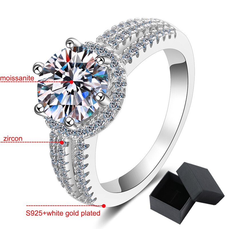 2 Carat to 3 Carat D Color VVS1 Moissanite and Zircon Accent 18K White Gold Plated 925 Sterling Ring