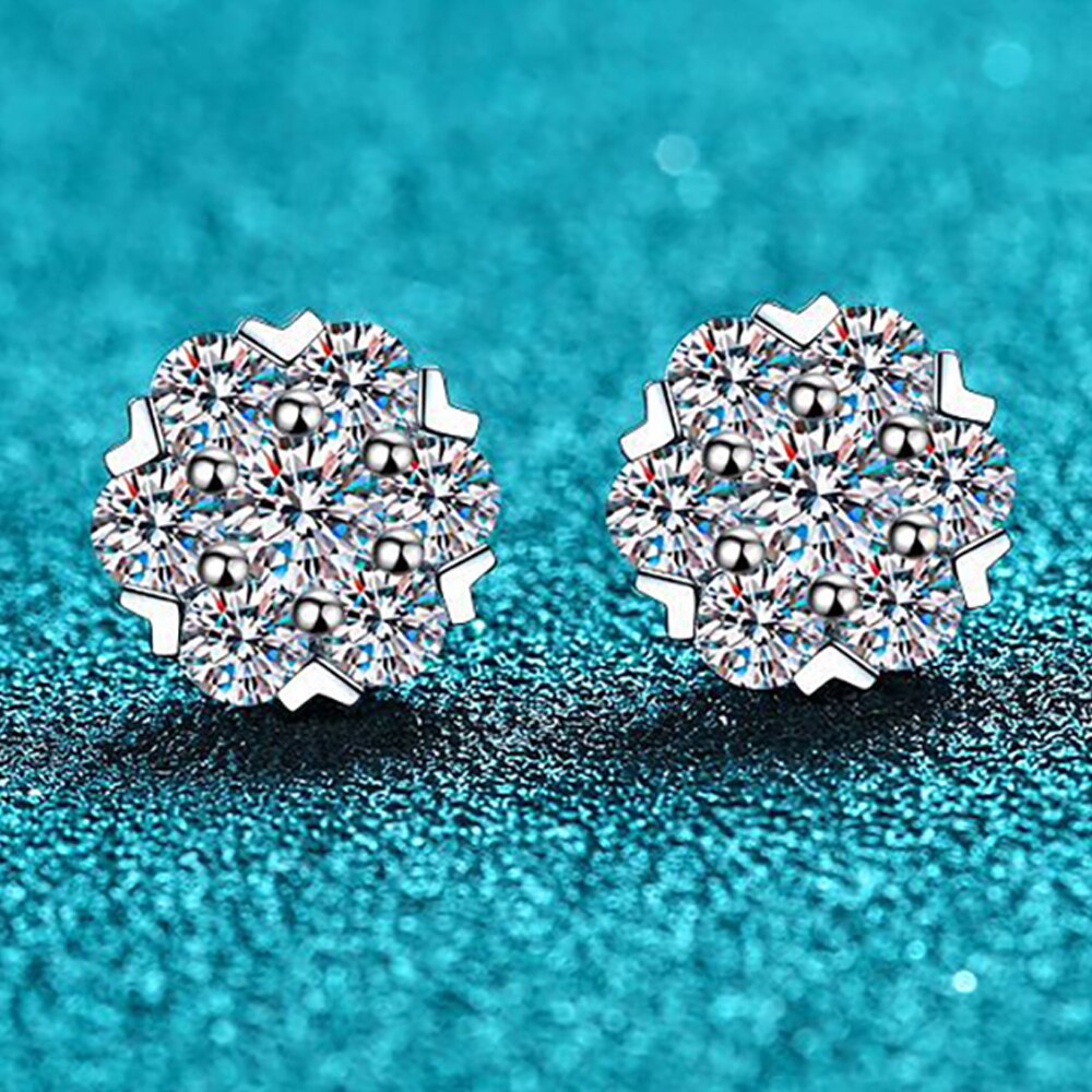 0.84 Carat Total or 1.6 Carat Total Moissanite Platinum Plated 925 Sterling Silver Snowflake Earrings