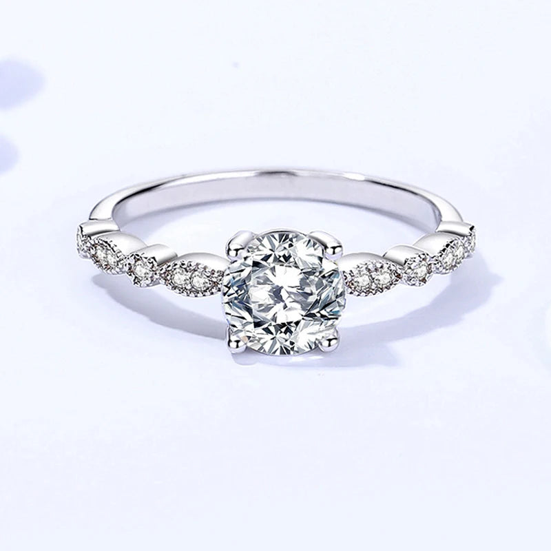 1 Carat Moissanite and Zircon 18K White Gold Plated 925 Sterling Silver Bridal Set