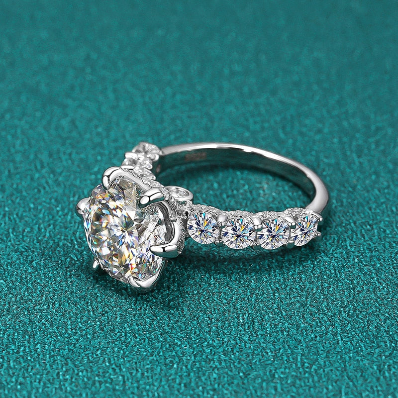 5.1 Carat Total or 7.3 Carat Total Moissanite 18K Plated 925 Sterling Silver Ring