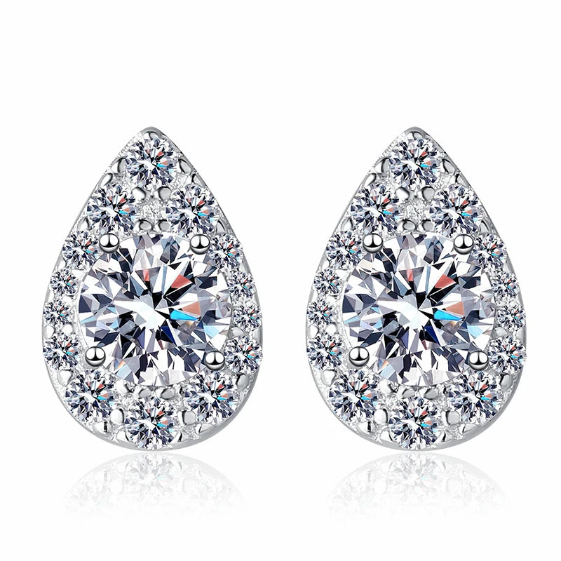 1 Carat Total Moissanite and Zircon Platinum Plated Pear Shaped Stud Earrings