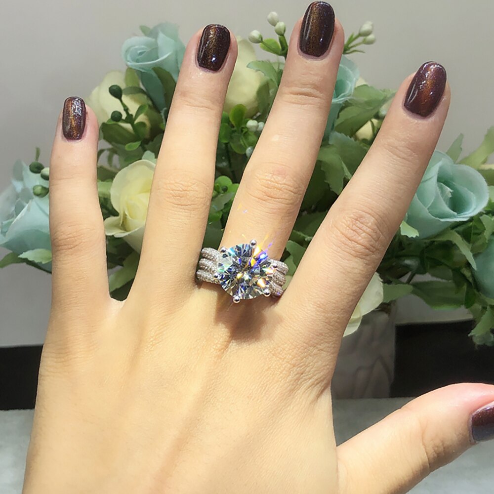 3 Carat Moissanite and Zircon Accent Platinum Plated 925 Sterling Silver Ring