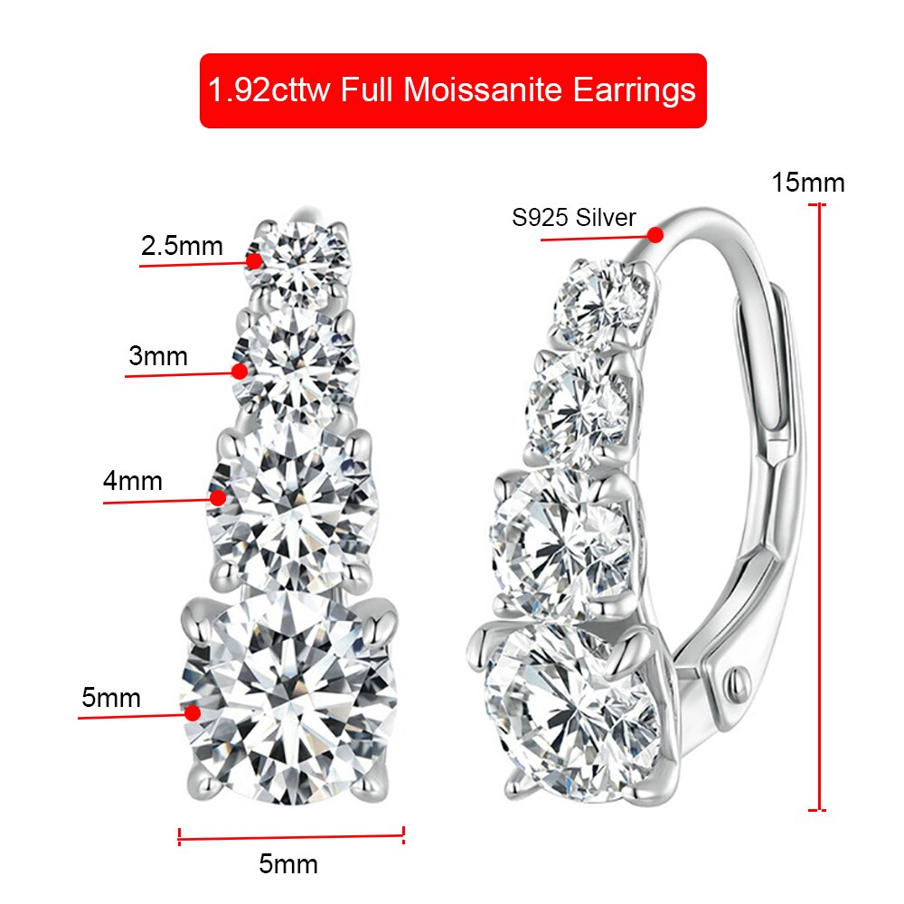 1.92 Carat Total Moissanite Platinum Plated 925 Sterling Silver 8 Stone Earrings