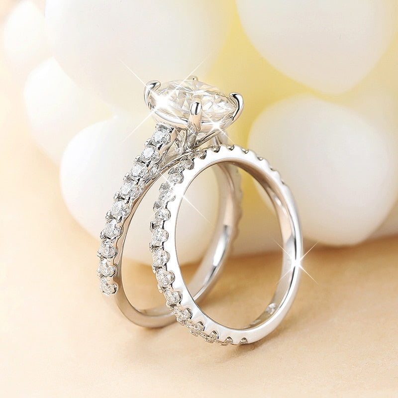 4.5 Carats Total Moissanite D Color VVS1 18K White Gold 925 Sterling Silver Bridal Ring Set